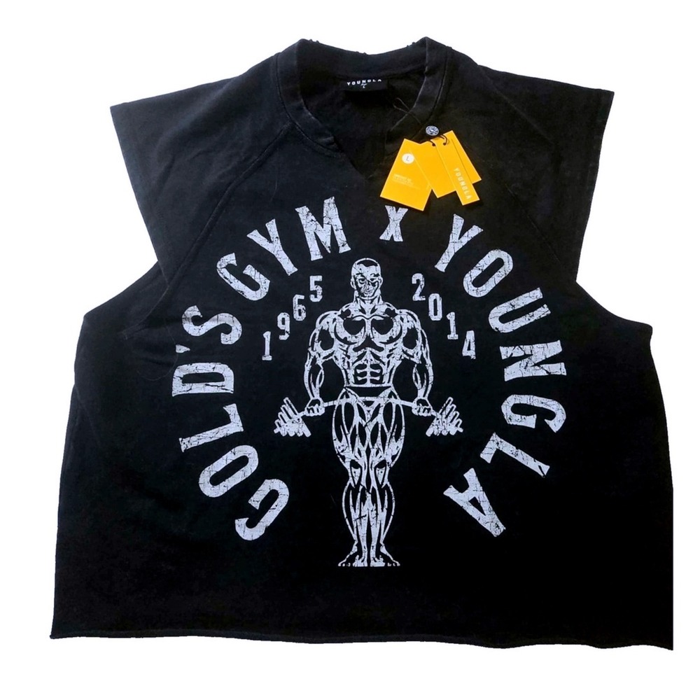 YoungLA x Golds Gym Mens Black Cutoff Sweatshirt 5069 Size Large NWT